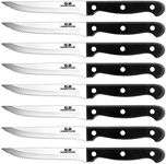G.a HOMEFAVOR Steak Knife Set Stainless Steel, 8 Pieces Full Tang Sharp Serrated Knives Cutlery Set, Black