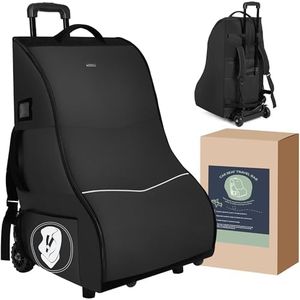 Wurzfolk Rolling Car Seat Travel Bag with Wheels – Car Seat Backpack Transport Case for Airplane Travel, Fits Convertible & Booster Seats, Protective Storage Cover, Black