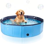 Nobleza Dog Paddling Pool Large 120x30cm, Foldable PVC Pet Swimming Pool,Non-Slip Dog Bath Tub with Drain Plug,Puppy Folding Pools for Outdoor Garden, Blue