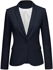 luvamia Women's Notched Lapel Neck Long Sleeves One Button Pockets Blazer Jacket Wear to Work Suit Women's Suits for Work Professional Light Blue Blazer Women Royal Blue Blazer Navy Blue-1 Size L