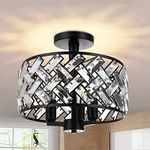 FRIDEKO HOME Semi Flush Mount Ceiling Light - 3-Light Crystal Ceiling Light Fixture Black Kitchen Light Fixtures Ceiling Mount for Bedroom Hallway Living Room Dining Room