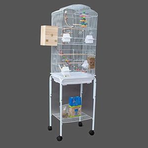 Dome Top High Bird Cage on Stand with Play Toys Nesting Box Canary Finch (White)