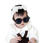 SYGA Baby Bow Jacquard Stretchable Headband With UV Protected Round Sunglasses Stylish Combo For Toddlers And Kids (White, Black Frame, Free Size)