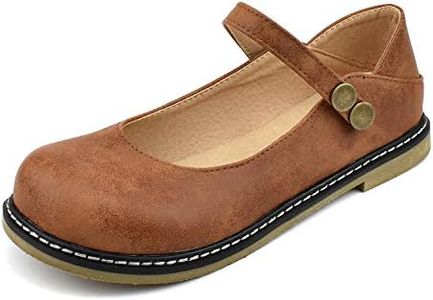 100FIXEO Women Buckle Ankle Strap Mary Jane Flat Shoes (7.5, Light Brown)