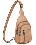 MASINTOR Sling Bag for Women - Crossbody Bags Fanny Pack with Vegan Leather - Adjustable Sling Backack for Travel Camel Brown