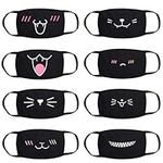 8 Pack Cartoon Sweet Cat Pattern Mouth Face Protective Cotton Anti-Dust Fashion Kawaii Cute Reusable & Washable (Black)