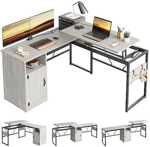 Bestier L Shaped Standing Desk Adjustable Height, 60" Corner Computer Desk with Storage File Cabinet, 95.2" Long and Large Reversible Office Desk with Lift Top, Washed White