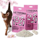 VETRESKA Cherry Blossom Tofu Cat Litter, Natural Strong Clumping Flushable Cat Litter Pellets, Ultra Absorbent, Dust-Free, Low Tracking,Deodorant Tofu Compostable (5.5lb×2bags)