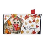 FBCOO Welcome Fall Hedgehog Mailbox Cover Magnetic Standard Size 21" x 19", Autumn Maple Leaves Mushroom Decorative Post Letter Box Wrap Decor, Seasonal Garden Yard Outdoor Decoration