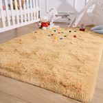 Przemy Fluffy Rug for Bedroom, 4x6 Feet Shaggy Area Rugs for Living Room, Super Soft Fuzzy Carpet Rug for Kids Room Dorm Nursery Indoor Home Decor, Camel