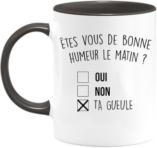 quotedazur Mug Bonne Humeur Ta Gueule - Cadeau Collègue Retraite Idée Cadeau Original Femme - Tasse Couple Saint Valentin - Geek Homme - Anniversaire Soeur Meilleure Amie (Noir, Oui Non Ta G*)