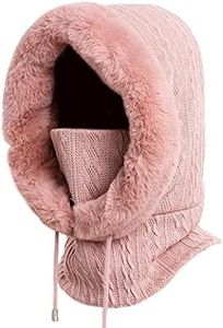 Zsedurt Winter Balaclava Hats for Women Ski Warm Thick Fluff Beanie Adult Neck Face Cover Cap(Pink)