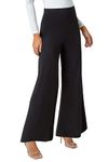 Roman Originals Wide Leg Trousers for Women UK Ladies Palazzo Pants Evening Jersey Elasticated High Waist Smart Flared Culotte Office Work Going Out Loose Crepe Bottoms - Black - Size 20