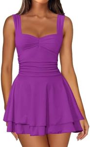 IWD Women Sexy Square Neck Sleeveless Mini Summer Party Dress Wrap Waist Ruffle Hem Elegant Short Juniors Dresses Dark Purple Large