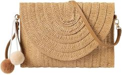 Straw Clutch Purse for Women Crossbody Shoulder Bag Summer Vacation Beach Bag Handmade Woven Envelope Clutch Straw Wallet, Khaki