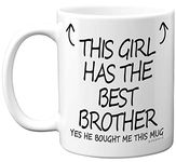 Stuff4 This Girl Has The Best Brother Mug - Sister Birthday Present from Brother, Sister Gifts 11oz Ceramic Dishwasher Safe Coffee Mugs - Birthday, Christmas Day, Secret Santa, Cup - Made in UK