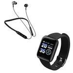 Raptas (New Model Combo Pack of 2 Items - Bluetooth D116 SmartWatch with Heart Rate Monitor, Wireless Bluetooth Earphone (1 Year Warranty)