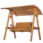 Outsunny 2 Seater Garden Swing Chair, Wooden Porch Swing Bench with Adjustable Canopy, Pine Wood Frame for Patio, Yard