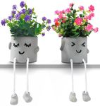 2 Pack Artificial Potted Plant Flowerpot, Fake Plants Potted with Hanging Leg, Cute Emotional Cement Faux Plants Decor for Home Office Bookshelf Bathroom Shelf Table Desk Living Room