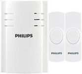 Philips Wireless Doorbell Kit, Plug-In Reciever, 2 Push Buttons, 8 Melodies, 4 Volume Levels, 150 Ft Range, White, DES2280W/27