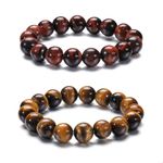 VIVISWAN Natural 10-12mm Gorgeous Semi-Precious Gemstones Healing Crystal Stretch Elastic Beaded Bracelet Unisex Yoga Meditation Relax Anxiety Bangle for Womens Mens, 7.9 inches, Stone, 12mm red tiger