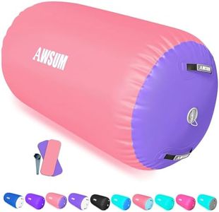 AWSUM 4ft L x 2.5ft Diam Gymnastics Barrel Air Roller Inflatable Tumbling Mat Back Handspring Trainer for Octagon Mat Gym Gymnastics Equipment，No Electric Pump Pink/Purple