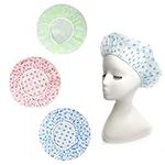 Shower Cap, Waterproof Shower Caps for Women Reusable Plastic Shower Cap Large Elastic Bath Cap for Women Spa Salon Home Use and Hotel (3PCS)