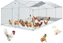 VEVOR Large Metal Chicken Coop with Run, Walkin Poultry Cage for Yard, Waterproof Cover, 19.7 x 9.8 x 6.6 ft, Peaked Roof for Hen House, Duck Coop and Rabbit, Silver