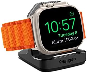 Spigen Rugged Armor Stand for Apple Watch Charger Stand Apple Watch Ultra 2/Ultra 49mm, Series 10 46/42mm, 9/8/7 45/41mm, SE2/SE/6/5/4 44/40mm, 3/2/1 42/38mm Durable TPU with Night Stand Mode - Black