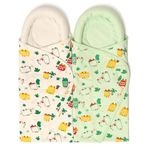 TIDY SLEEP Baby Pod Swaddle Wrap for Newborn, Snuggle Pod with U Shape Ring Head Protection Support | Baby Snuggle Pod Swaddle Wrapper | Pack of 2 (0-3 Months) (White & Green Wild City)