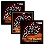 GHS Strings - VN-B SET - VINTAGE BRONZE Acoustic Guitar Strings, 6 Set, Bluegrass Gauging (012-056), 3 Sets of VN-B