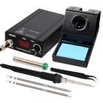 FEITA T12 Soldering Iron Station Kit Tool for Electronics, With 3 solder iron tip，1 Soldering wire & Stand, 1 ESD Curved Tweezer & Extras, Soldering Machine with Boost, Auto Sleep & Shutdown Mode