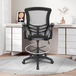 BOLISS 400lbs Mesh Ergonomic Drafting Chair,Tall Office Chair, Standing Desk Chair,Height Adjustable Armrest and Flipped Arms,Lumbar Support,Foot Ring,Swivel Computer Task Chair -Grey