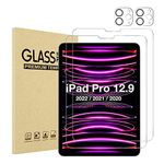 XZC [2+2 Pack iPad Pro 12.9 Screen Protector with Camera Lens Protector, Tempered Glass Film Guard for iPad Pro 12.9 2022/2021/2020 (6th/5th/4th Generation)(Screen Protector)