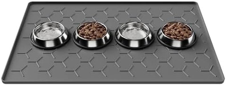 Pieviev 34''x22'' Dog Cat Food Bowl Mat, Silicone Waterproof Food Grade Pet Food Mat for Floor, High Raised Edge to Prevent Spills, Non-Slip & Easy Clean Pet Placemat for Dog & Cat Bowls, Dark Gray
