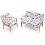 POWERSTONE Upholstered Loveseat and Accent Chair Set, Modern Fabric Arm Chair and 2-Seat Wooden Loveseat Sofa Couch for Living Room, Dinning Room and Office (White, Loveseat Set)