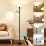 OUTON LED Floor Lamp, 70" Tall Torchiere Floor Lamp + Adjustable Reading Light, Modern Dimmable Standing Lamp with Remote Control & Rotary Switch, Corner Lamp for Living Room Bedroom Office, Black