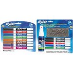 Expo Low Odour Dry Erase Pen-Style Markers, 8 Coloured Markers (86601) + Expo Low Odour Dry Erase Marker Set with White Board Eraser and Cleaner