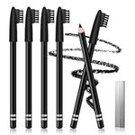 ZIZUCLE 5Packs Black Eyebrow Pencil Eye Brow Pencils Long Lasting Waterproof Professional 2 in 1 Filling Shaping Effect Eyebrow Pen Kit With Brush + Razor For Soft Matte Eye Makeup #201 Natural Black