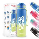 MILTON Plastic Gen'Z 1000 Water Bottle With Capacity Marker And Straw 1 Litre (Never Give Up) Unbreakable Motivational Bottle For Gym, Office, School Stylish Gym Bottle For Men & Women,Blue