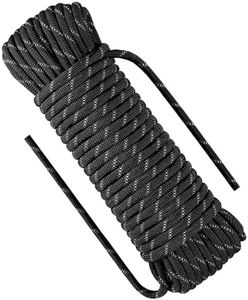 NorthPada 3/8 in (10mm) x 98 ft (30Meter) Static Outdoor Climbing Rope, Nylon Heavy Duty Rope, Arborist Tree Work Rope, Marine Anchor Boat Rope, Rappelling Emergency Rope, Suspension Swing Rope, Black