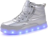 Voovix Unisex LED Shoes Light Up Shoes High Top Sneakers for Women Men, Silver, 13 Women/9.5 Men