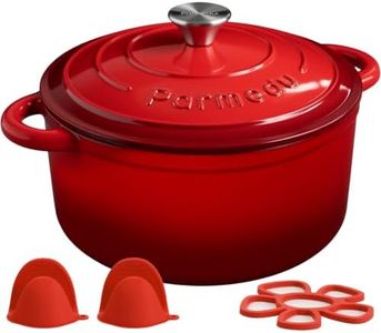 Parmedu 5.5QT Enameled Cast Iron Dutch Oven for Sourdough Bread, Slow Cooking & Home Meals, Beginner-Friendly Pot for Artisan Bread with Crispy Crust & Airy Interior, Easy to Clean, PFAS Free (Red)