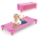 Costzon Stackable Kids Naptime Cot, Toddler Daycare Cots Rest Mat w/Easy Lift Corner Oxford Cloth Ready-to-Assemble, Space Saving Sleeping Cots for Daycare Kids Preschool Classroom (Pink, 6pcs)