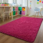 Andecor Soft Fluffy Bedroom Rugs - 5 x 8 Feet Indoor Shaggy Plush Area Rug for Boys Girls Kids Baby College Dorm Living Room Home Decor Floor Carpet, Rose Red