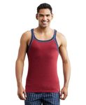 Jockey US54 Men's Super Combed Cotton Rib Square Neckline Gym Vest with Back Panel Graphic Print (Colors & Shoulder Strap Color May Vary)_Red Melange_L