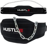 Hustle Athletics Dip Belt For Weight Lifting - Professional Grade Weight Belt Chain and XL Carabiners - With Extra Comfy Foam padding - Increase Strength For Weightlifting - Weighted Belt For Pullups (Dark)…