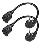 1Foot Flat Plug Short Power Extension Cord 1FT - Black Low Profile Flat Wall Plug 3 Prong Grounded Indoor Extension Cord, Rated for 13AMP,16AWG Heavy Duty Electrical Extension Cord with Flat Head