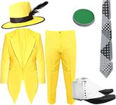 Adults Masked Man Costume - XX-Large - Yellow Suit Jacket and Trousers, Yellow Hat with Black Feather, Patterned Tie, Spats, Green Facepaint - Adults 90s TV Film Fancy Dress Costume