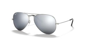 Ray-Ban RB3025 Classic Aviator Sunglasses, Matte Silver/Polarized Dark Grey Mirror, 58 mm